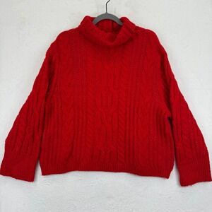 Yummy Sweater Co Red Cable Knit Turtleneck Sweater Womens Medium‎ Cozy